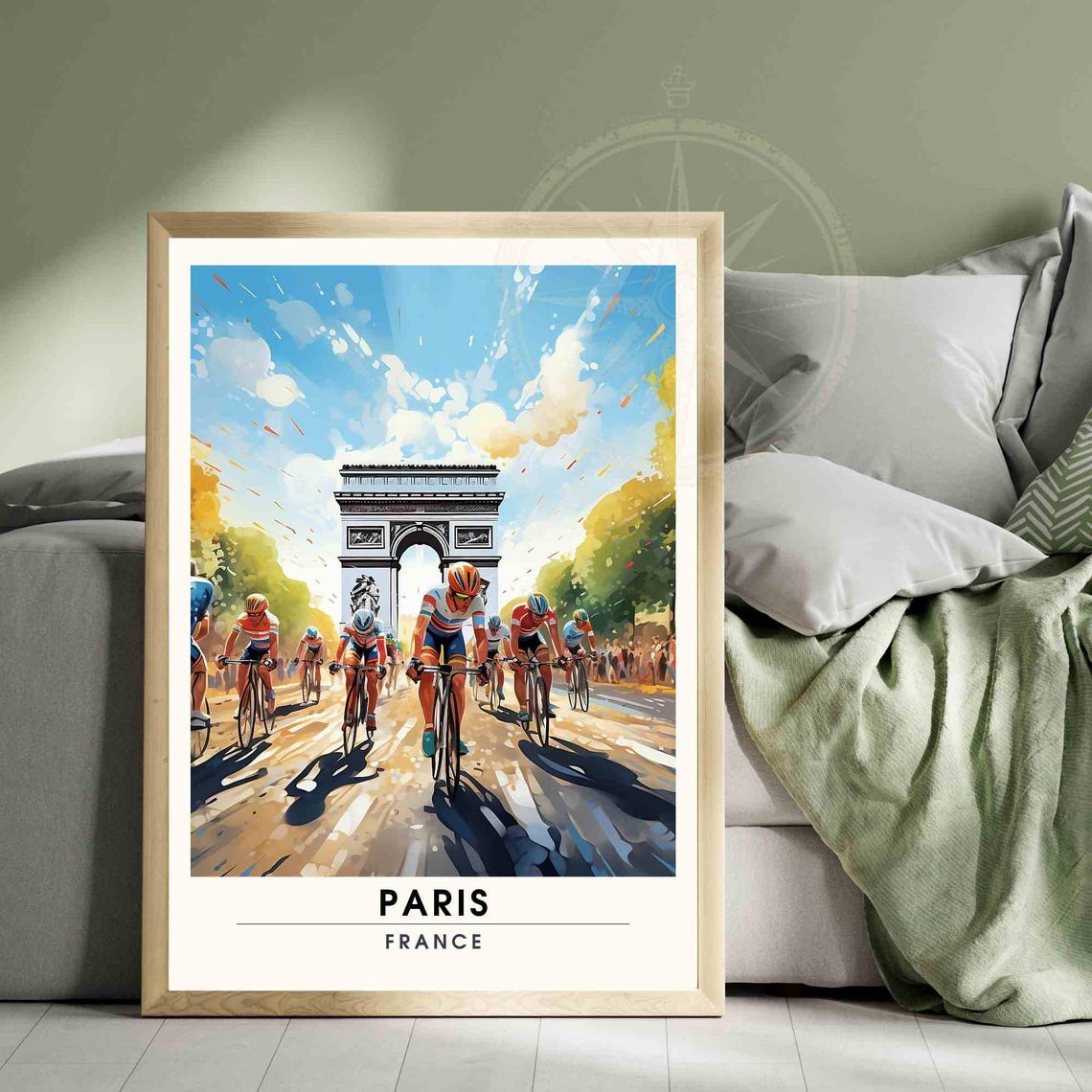 Paris Champs-Elysees Tour de France Cyclists at Arc de Triomphe Poster - Image 3