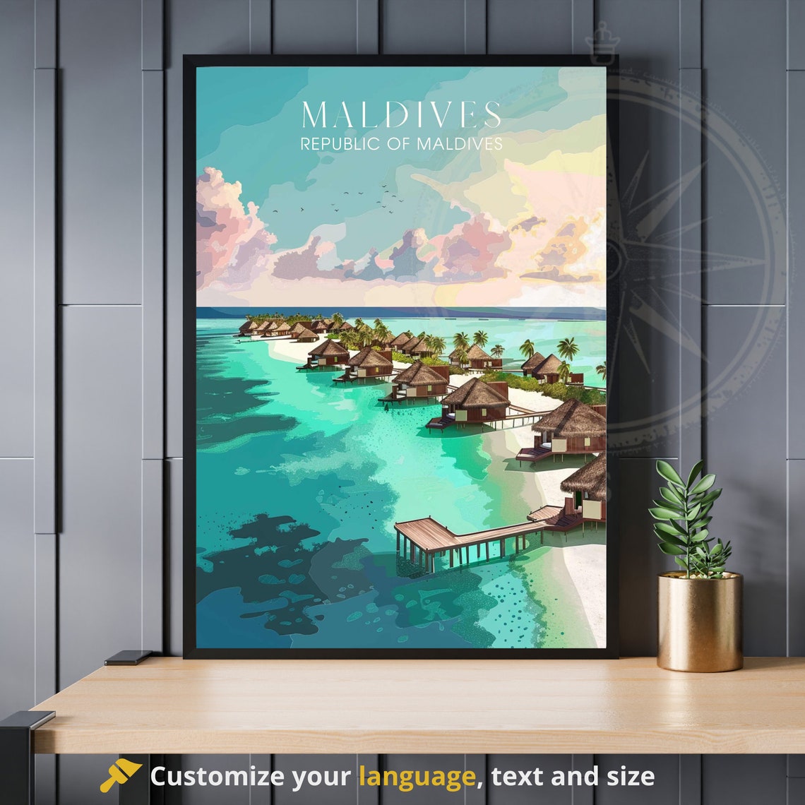 Maldives Overwater Bungalows Tropical Turquoise Beach Poster