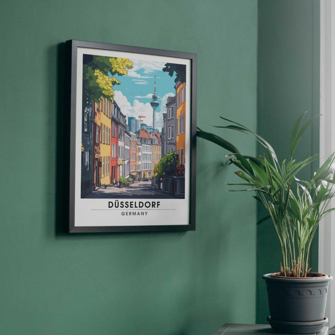 Düsseldorf Historic Old Town Street Rheinturm Germany Travel Poster - Image 4