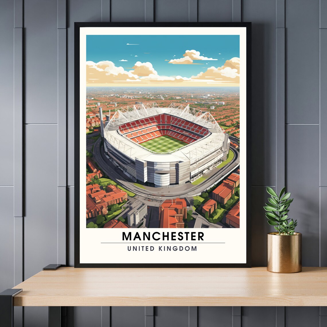 Manchester Old Trafford Stadium Aerial Football Travel Poster