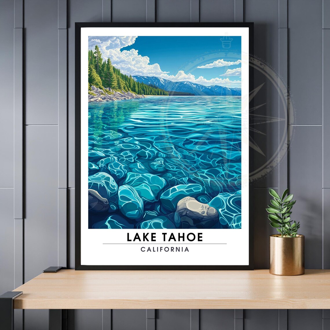 Lake Tahoe California Crystal Clear Water Vintage Travel Poster