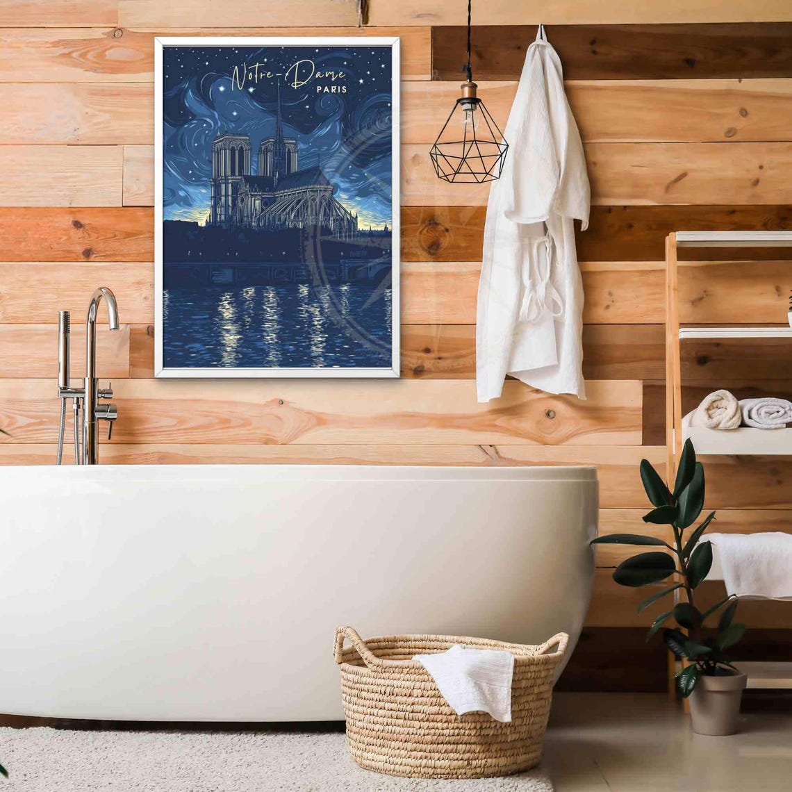 Paris Notre-Dame Swirling Starry Night Sky Over the River Poster - Image 2