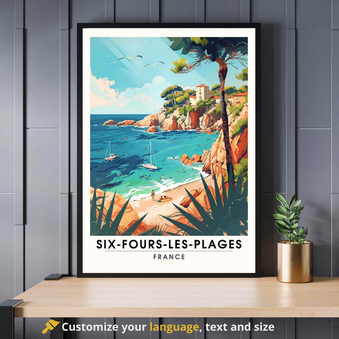 Six Fours Les Plages France Beach Cove Sailboat Summer Poster