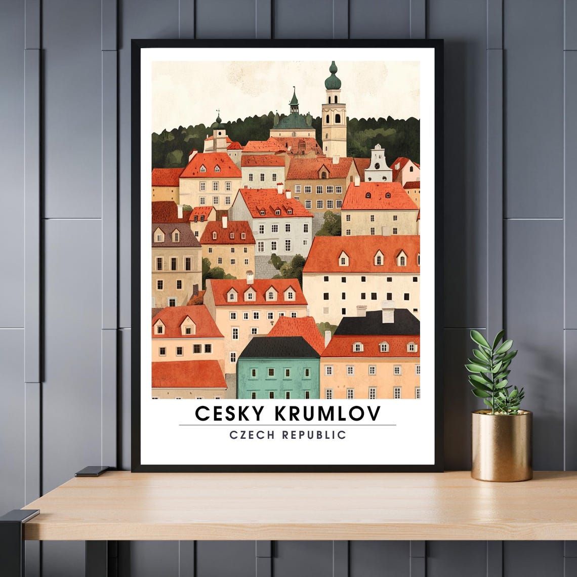 Cesky Krumlov Czech Republic Red Roofs Daytime Town View Poster