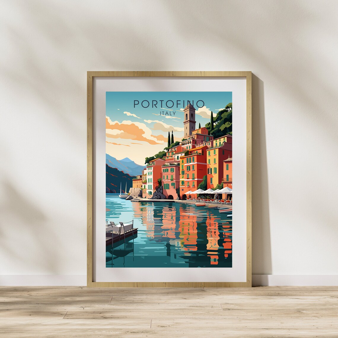 Portofino Harbor Sunset Colorful Italy Coastal Travel Poster