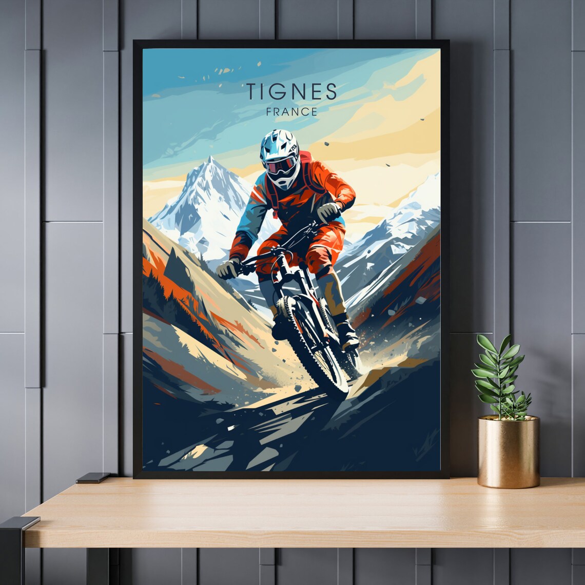 Tignes France Mountain Bike Rider Alpine Peaks Adventure Travel Poster