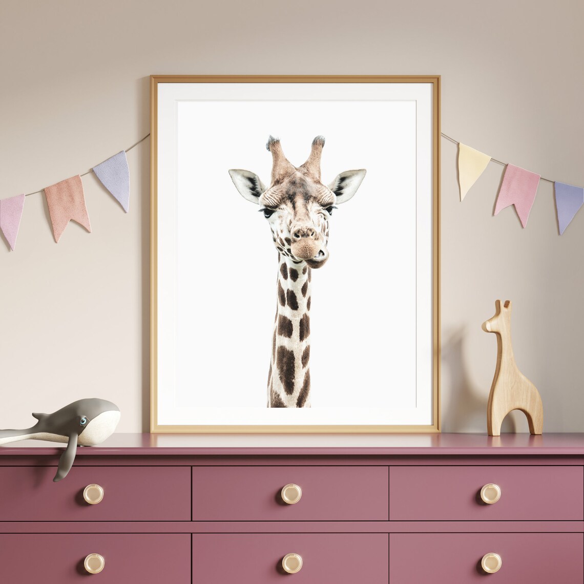 Baby Giraffe Portrait White Safari Nursery Animal Wall Decor Poster - Image 3
