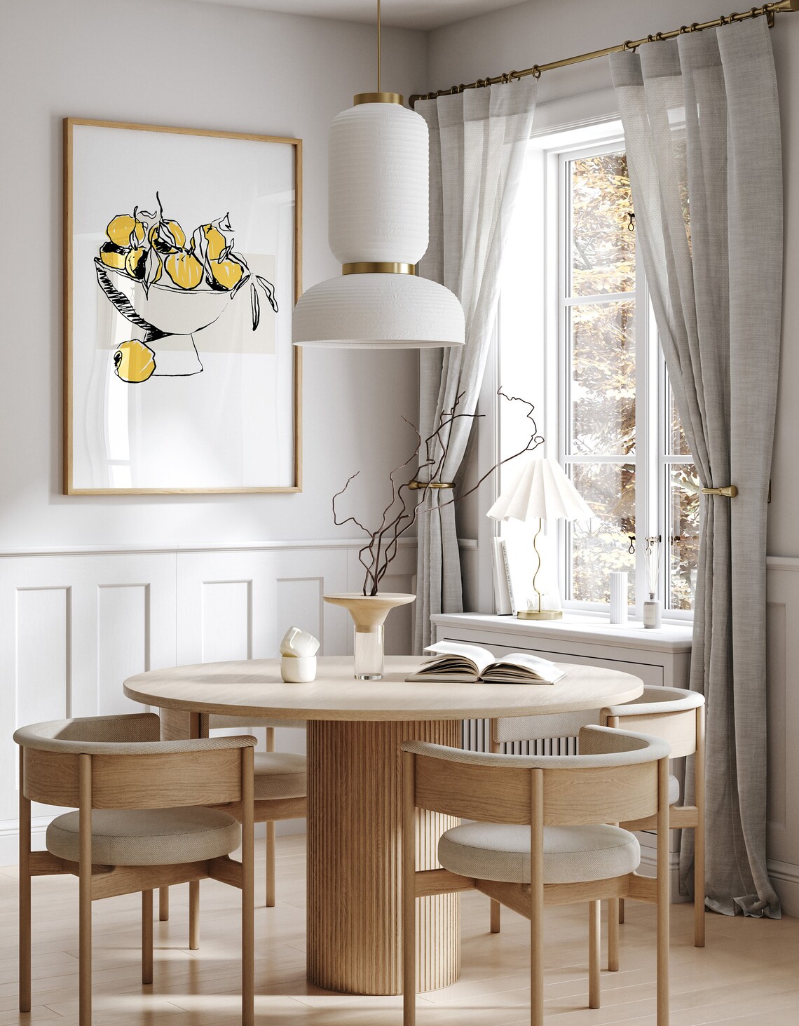 Lemons in Bowl Line Art Yellow Watercolor Sketch Modern Kitchen Poster - Image 2
