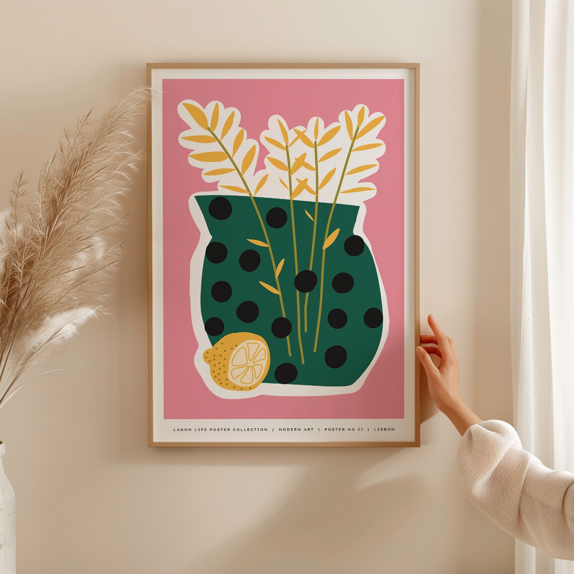 Pink Green Vase Lemon Pop Art Modern Botanical Still Life Poster