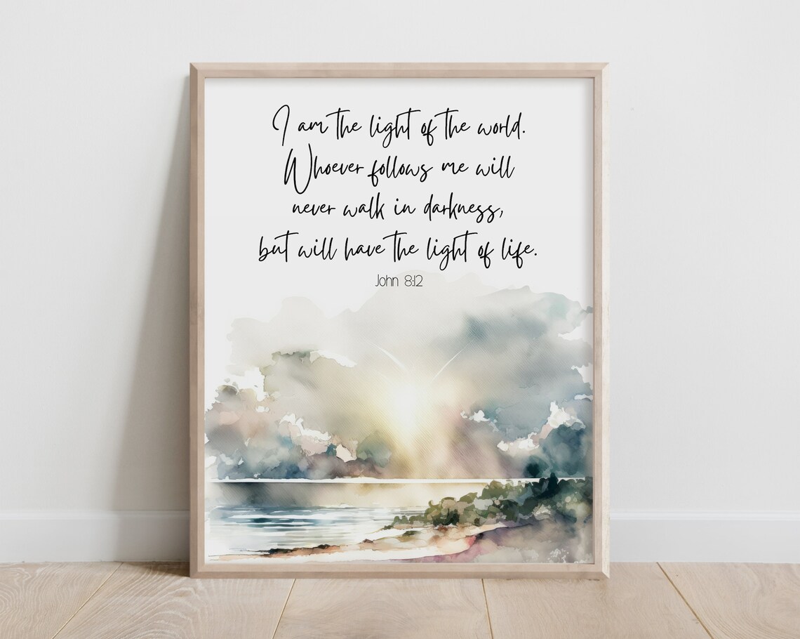 I Am The Light Of The World John 812 Sunrise Ocean Watercolor Poster