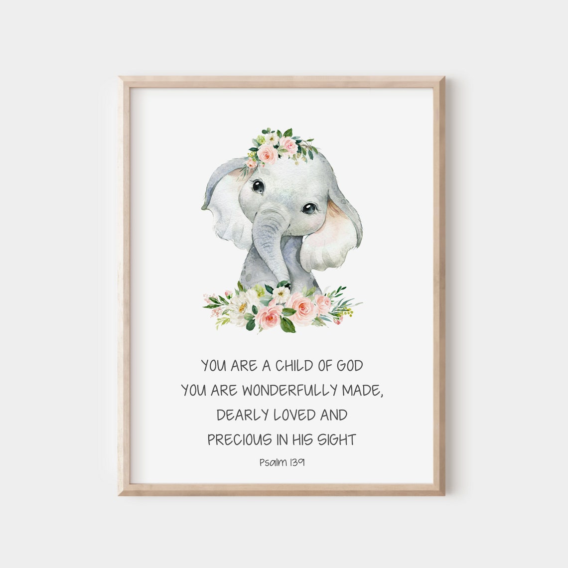 Baby Elephant Flower Crown Psalm 139 Nursery Scripture Poster