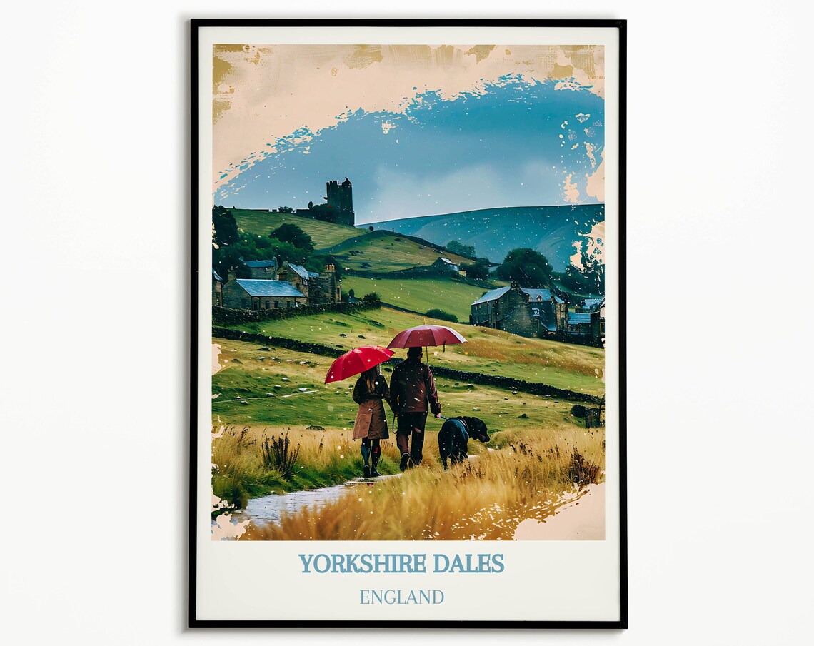 Yorkshire Dales England Countryside Poster With Red Umbrellas