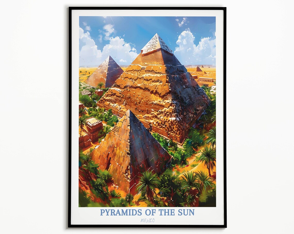 Pyramids Of The Sun Mexico Desert Sunset Vintage Travel Poster