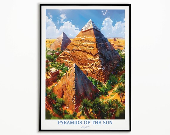 Pyramids Of The Sun Travel Print Sun Pyramid Postersun Pyramid Art Giftsun Pyramid Giftmexico Travel Print