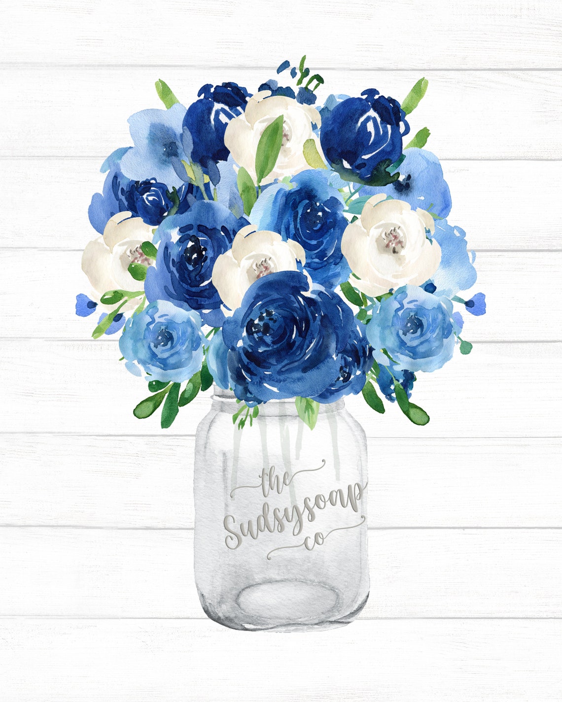 Navy Blue Roses Bouquet In Mason Jar Sudsy Soap Co Floral Poster - Image 2