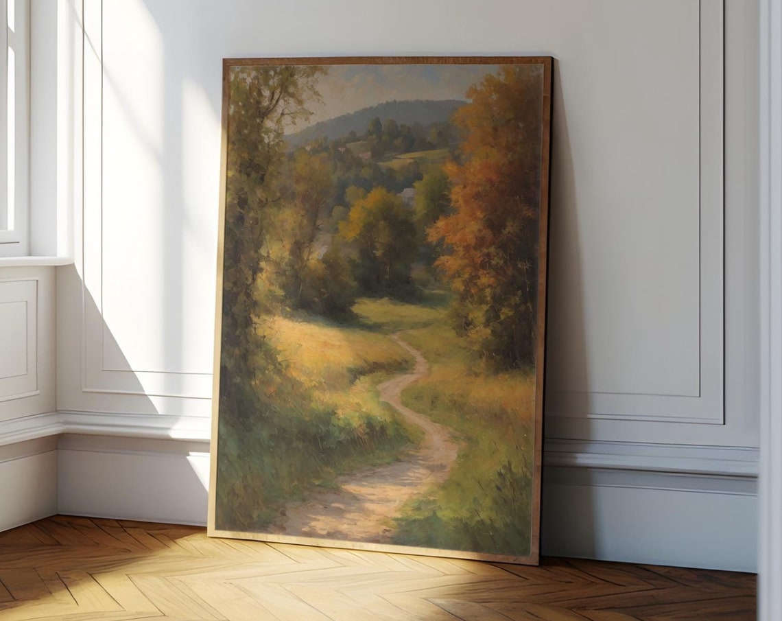 Golden Autumn Countryside Path Vintage Rustic Landscape Poster - Image 5
