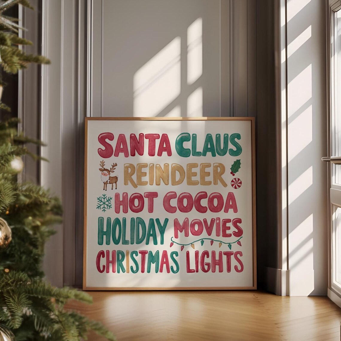 Santa Claus Reindeer Hot Cocoa Retro Stacked Christmas Quote Poster - Image 5