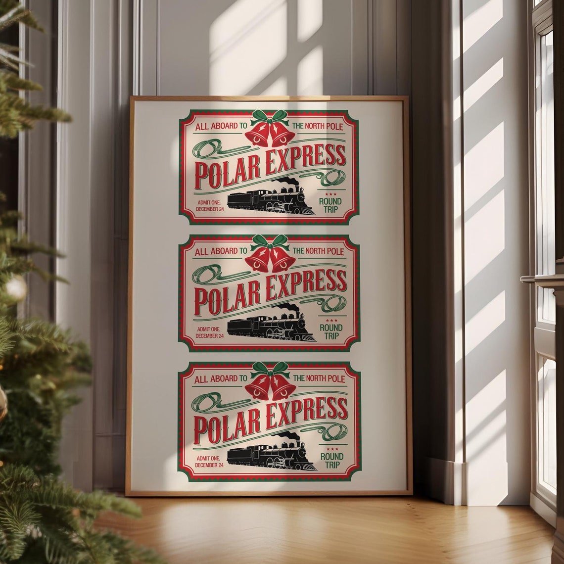 Polar Express Triple North Pole Ticket Vintage Christmas Art Poster