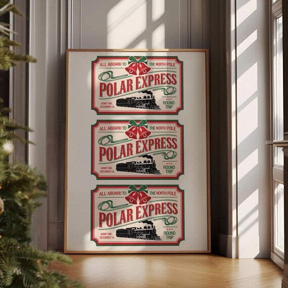 Polar Express Triple North Pole Ticket Vintage Christmas Art Poster