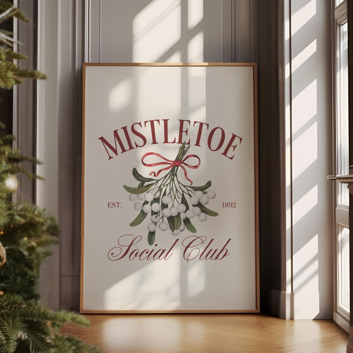 Mistletoe Social Club Botanical Christmas Holiday Art Poster