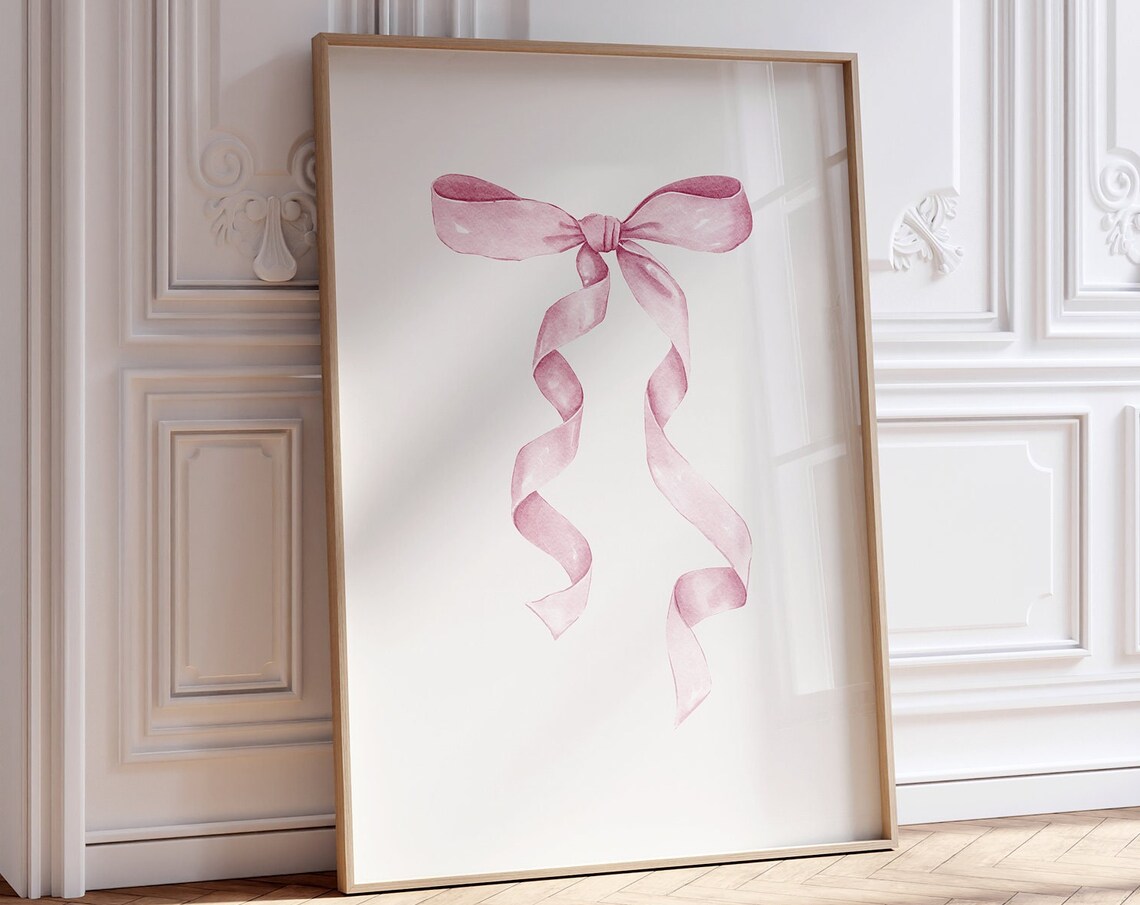Pink Bow Nursery Art Print, Coquette Balletcore Decor