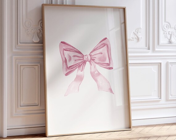 Pink Watercolor Bow Coquette Balletcore Minimalist Nursery Poster