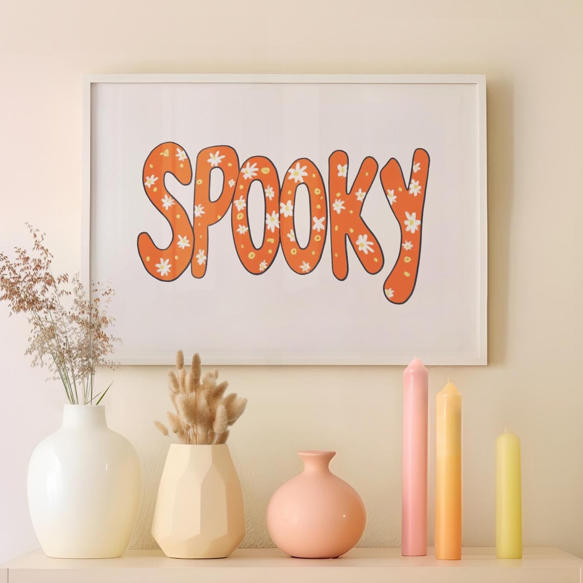 Spooky Orange Floral Bubble Letter Retro Typography Halloween Poster - Image 5