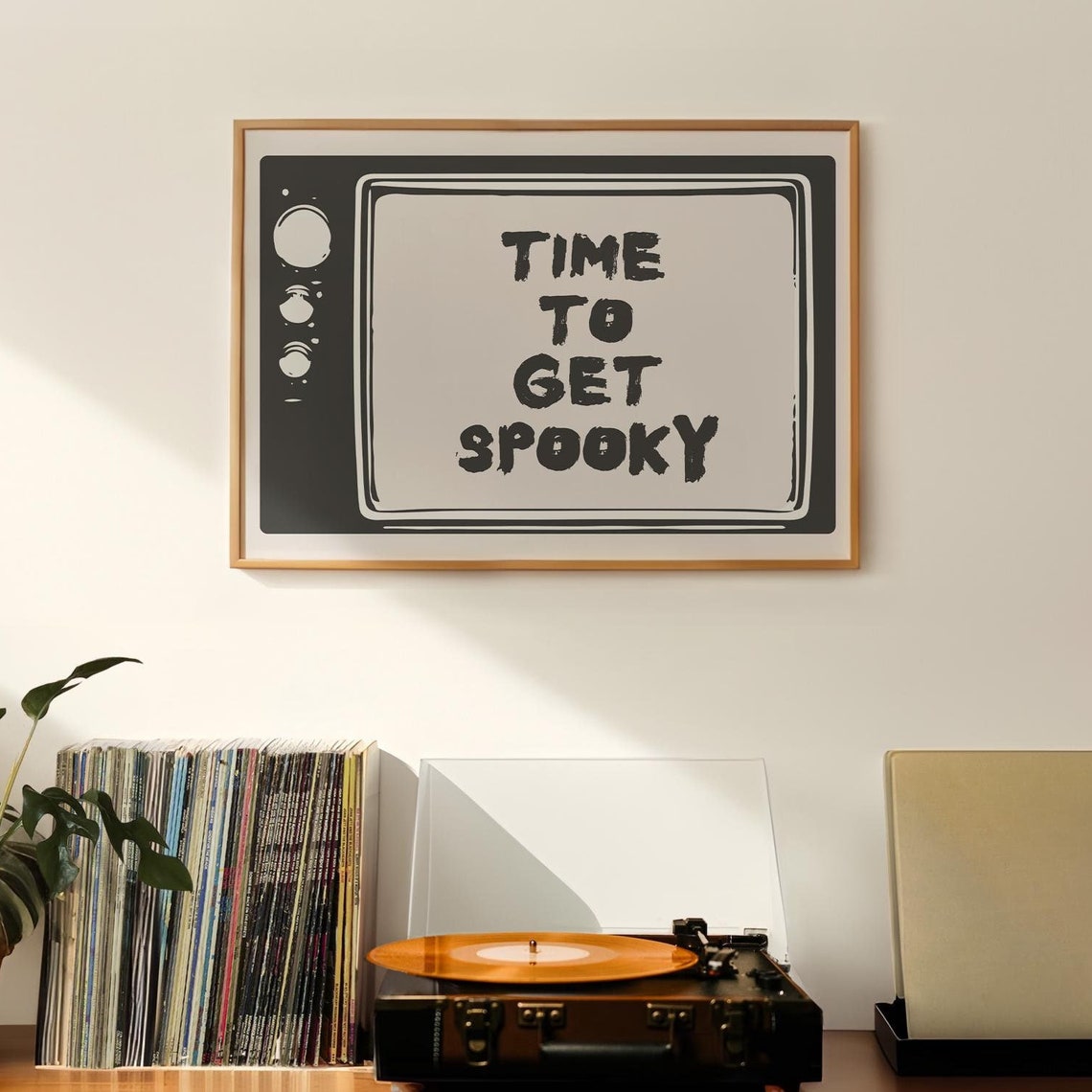 Time To Get Spooky Retro Television Flat Graphic Design Poster