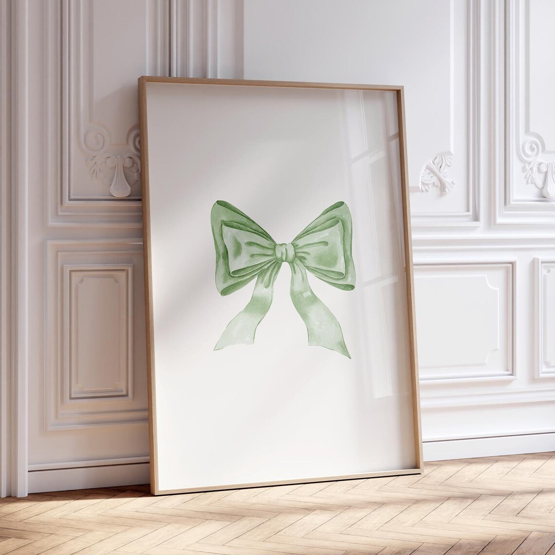 Green Bow Print Coquette Wall Decor Preppy Room Decor Cute Prints Balletcore Wall Art Watercolor Bow Art
