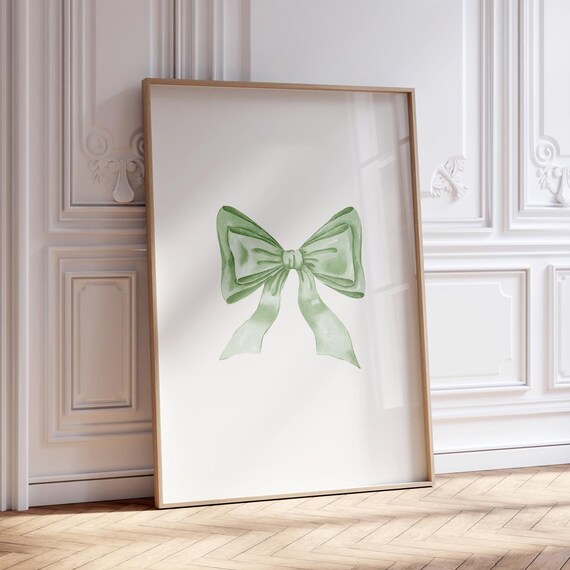 Green Bow Print Coquette Wall Decor Preppy Room Decor Cute Prints Balletcore Wall Art Watercolor Bow Art