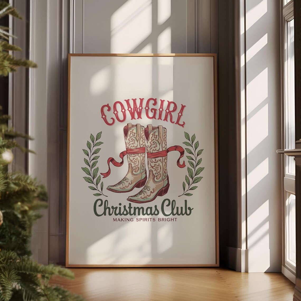 Cowgirl Christmas Club Western Boots Holiday Decor Art Poster