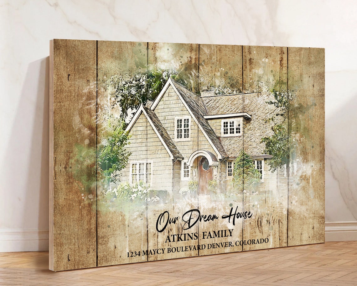 Our First Home Watercolor House Portrait Sunset Boulevard Gift Poster - Image 2