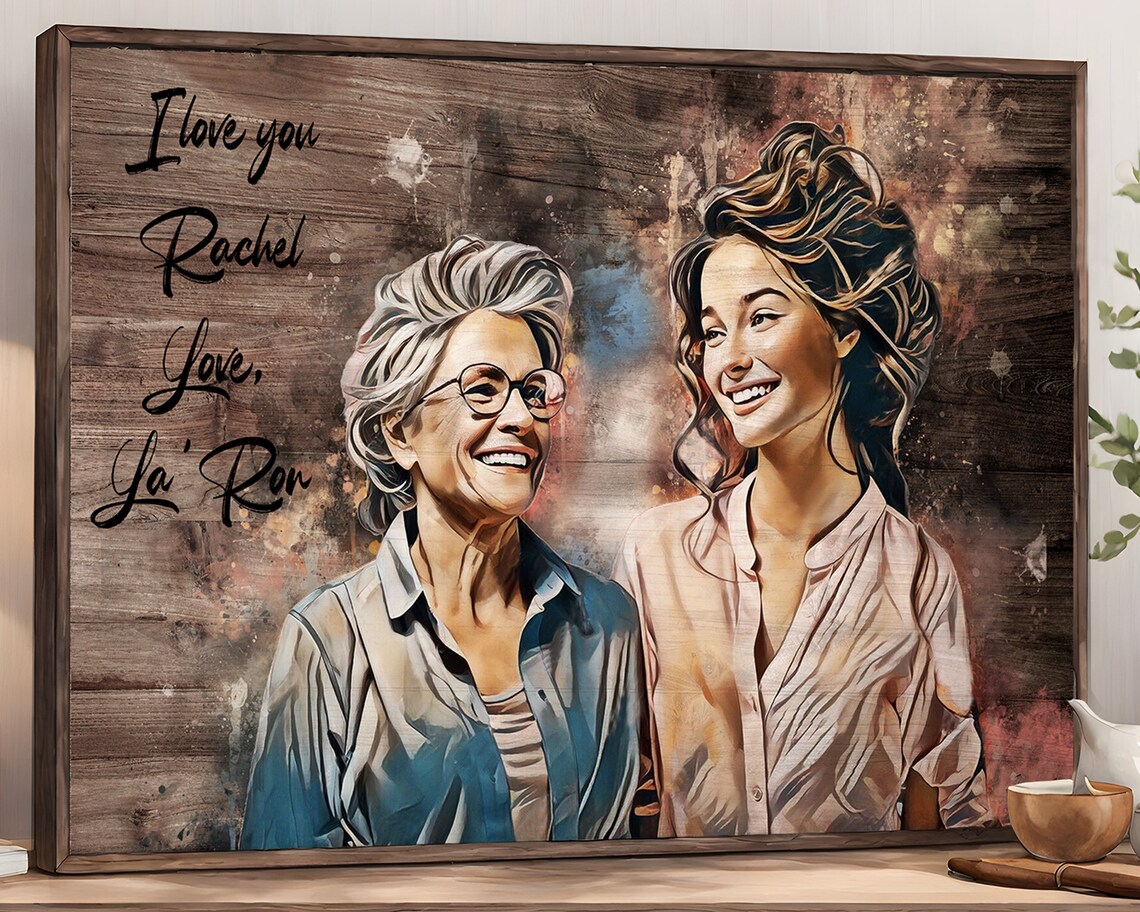 Mothers Day Gift For Mom Gifts From Kids Gifts From Daughter Custom Portrait Watercolor Wood Wall Art Personalized Gift For Grandma Ideas - Image 3