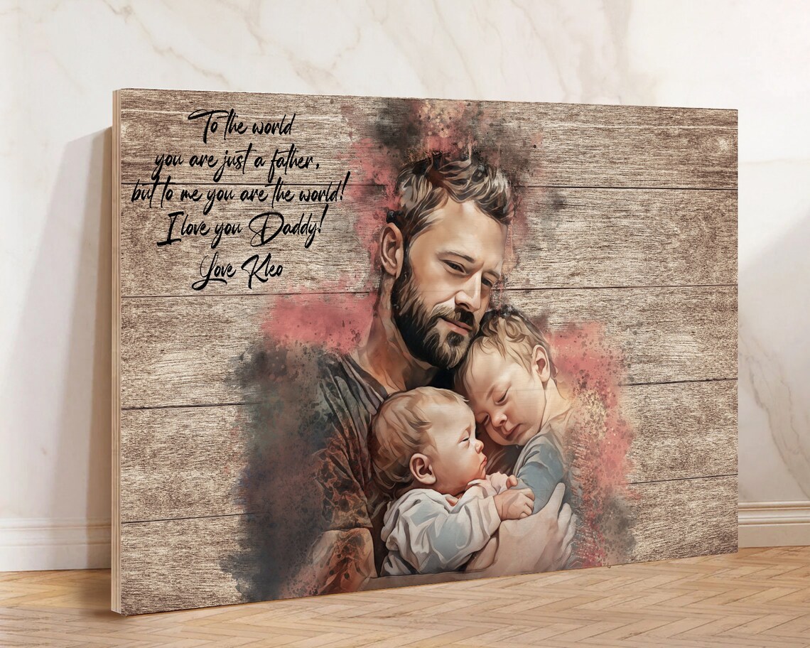 Granpa and Me Amy Best Pals Portrait Dark Wood Watercolor Poster - Image 2