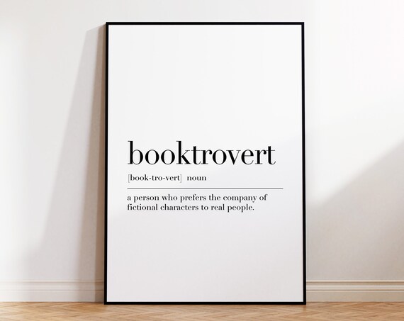 Booktrovert Print Booktrovert Definition Poster Quote Wall Art Book Lover Gifts Dictionary Poster Gift For Booktrovert Home Art