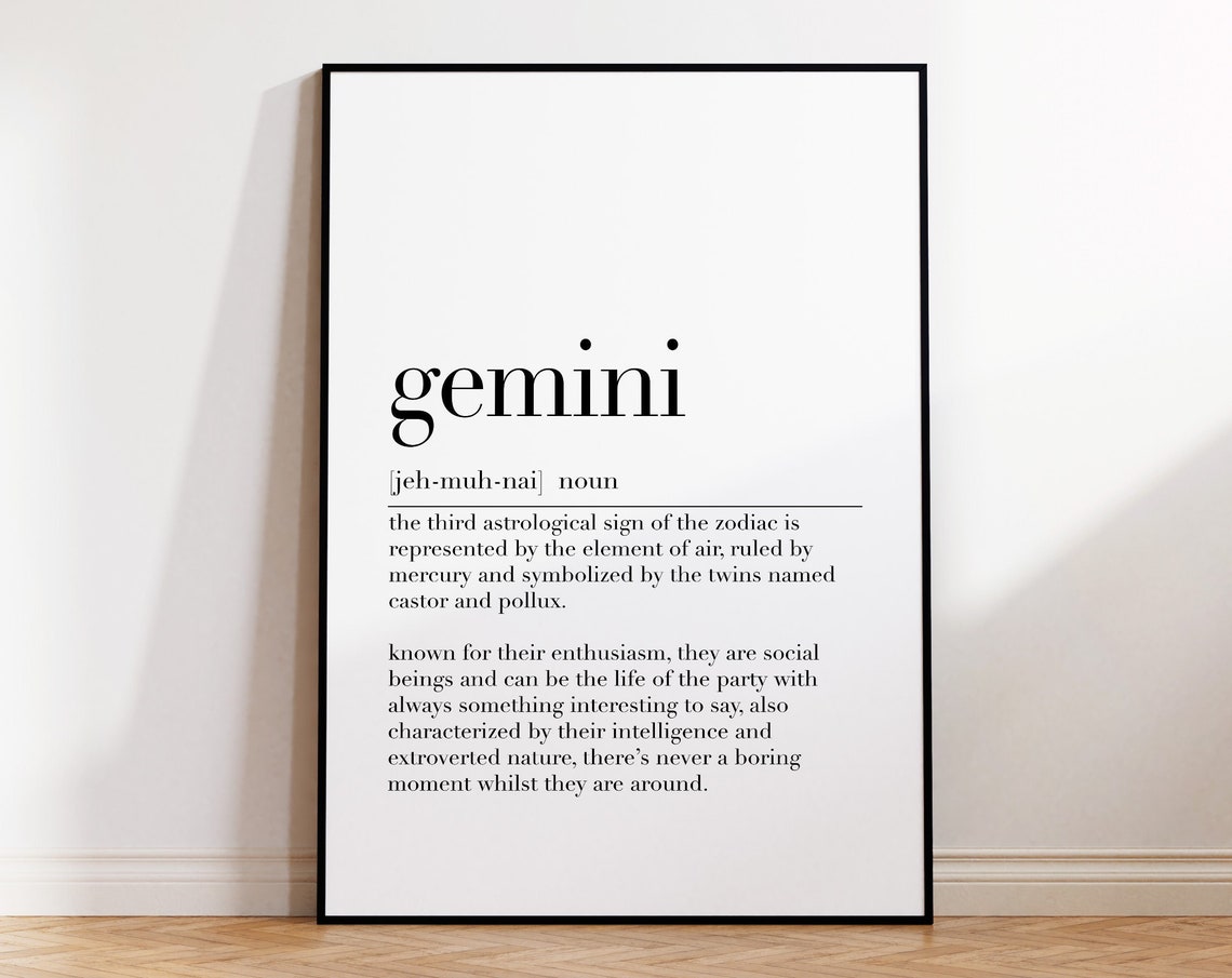 Gemini Zodiac Definition Print Astrology Sign Meaning Wall Poster