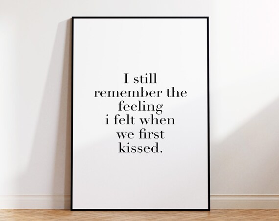 First Kiss Love Quote Romantic Serif Minimalist Bedroom Wall Poster