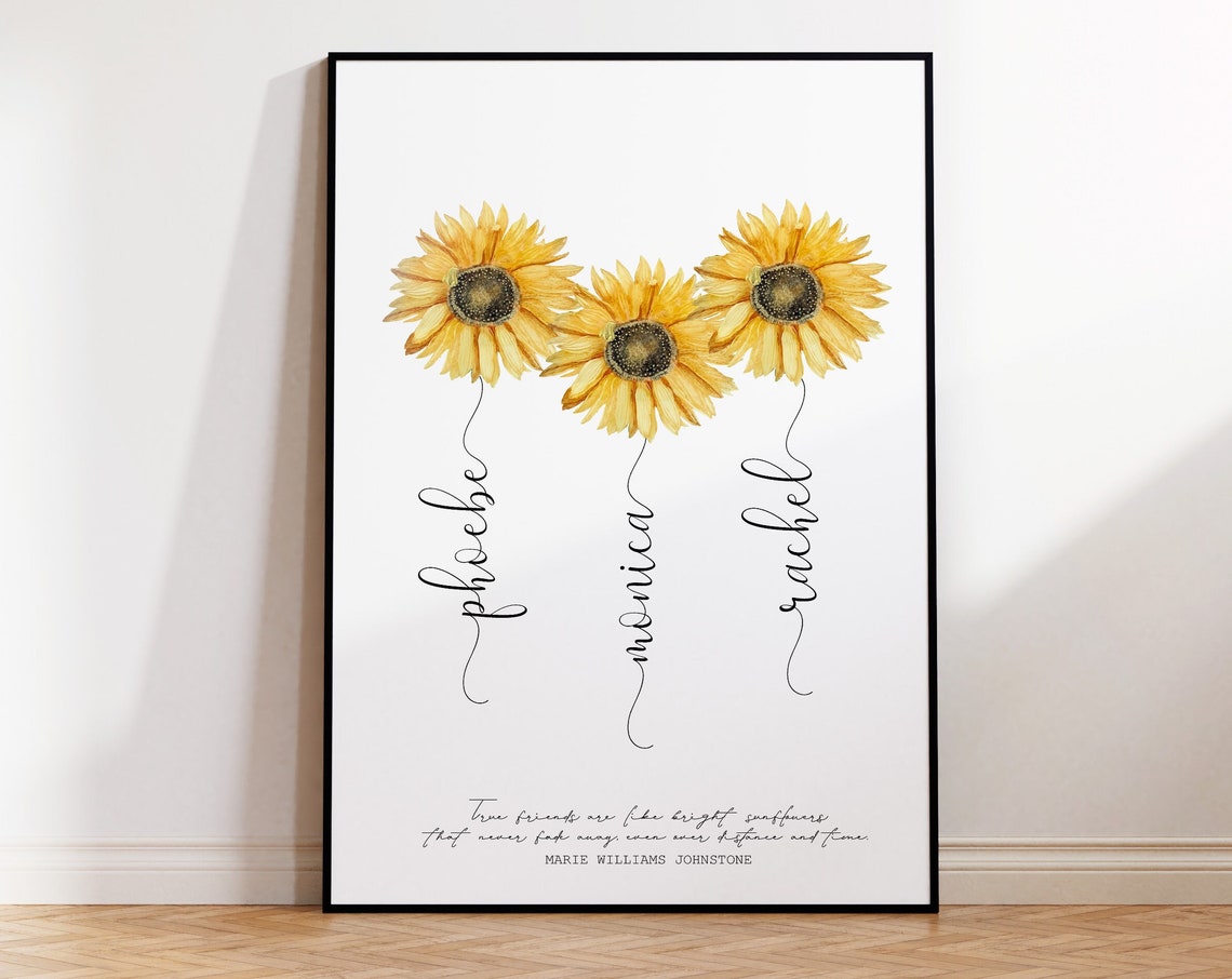 Personalized Sunflower Friendship Print Custom Names Watercolor Poster - Image 4