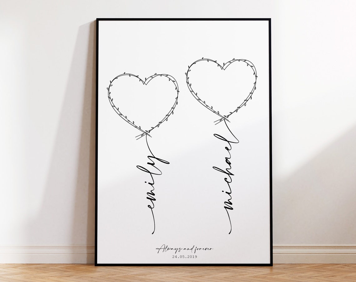 Emily Michael Heart Balloons Personalized Couples Wall Art Print - Image 4