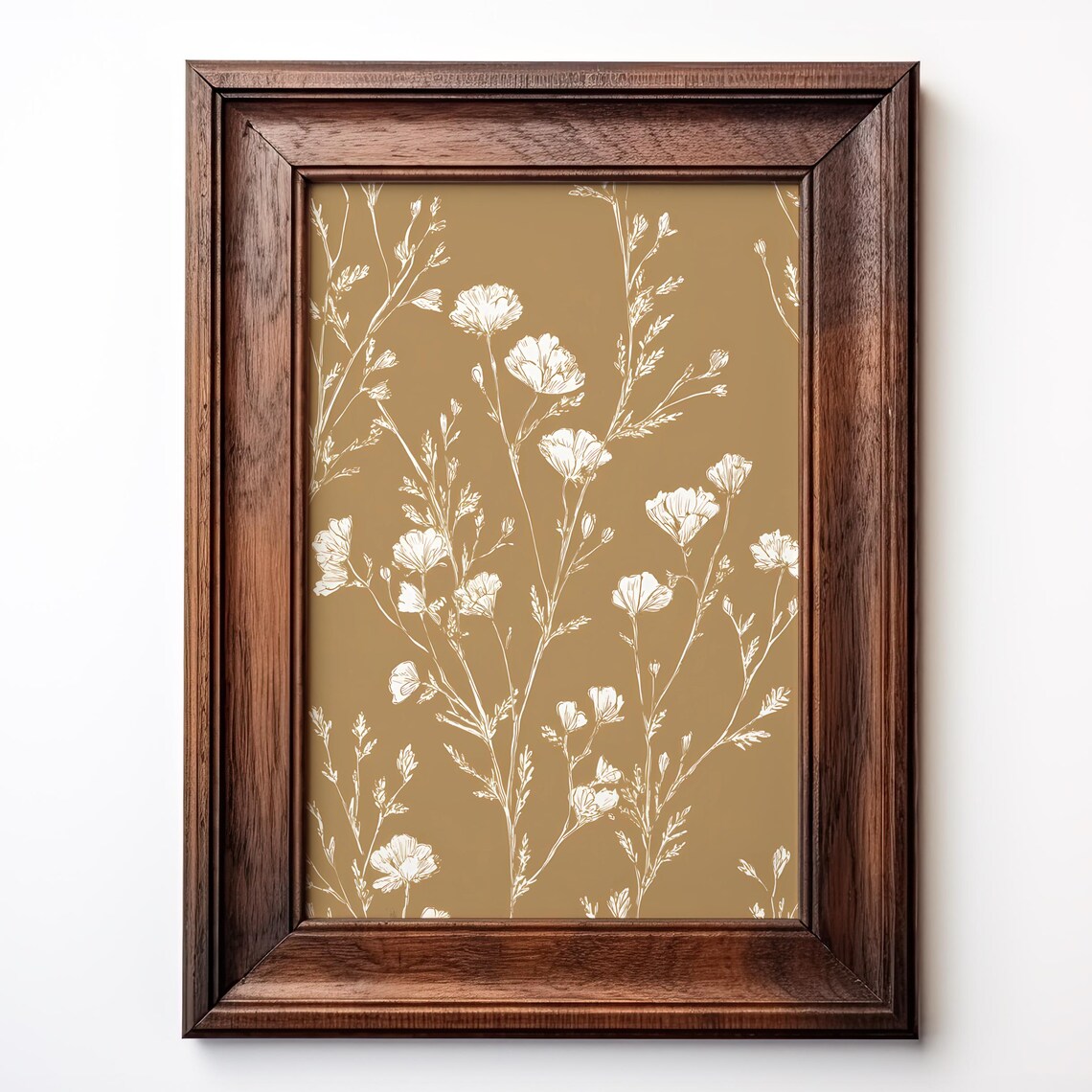 Line Art Wildflower Botanical Design on Warm Beige Poster Art
