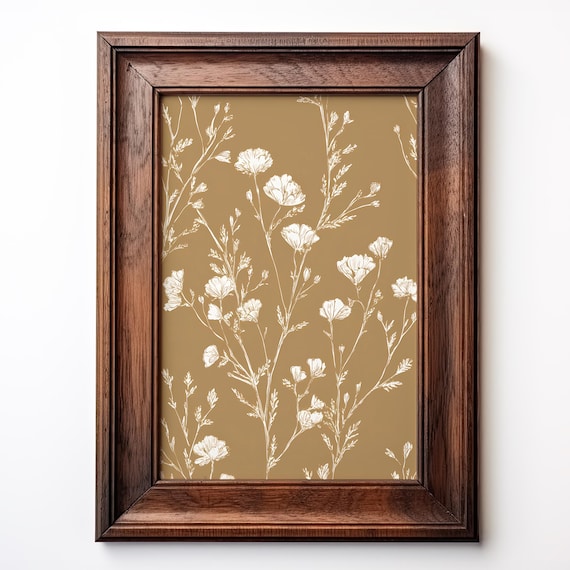 Line Art Wildflower Botanical Design on Warm Beige Poster Art