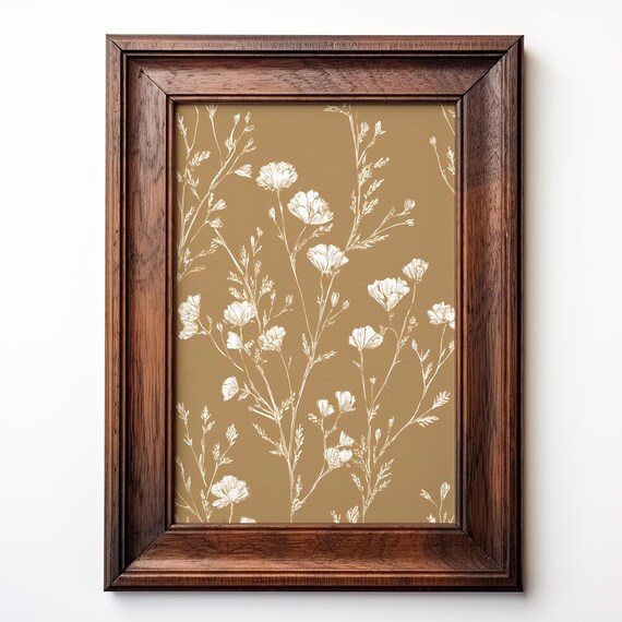 Neutral Floral Nursery Wall Art Beige Line Flowers Baby Girl Room Decor Minimal Botanical Print For