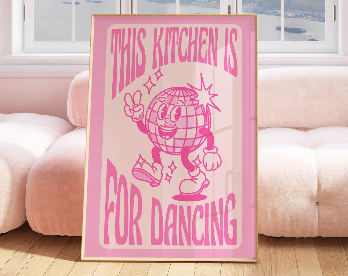 Funny Kitchen Decor Retro Pink Disco Ball Poster