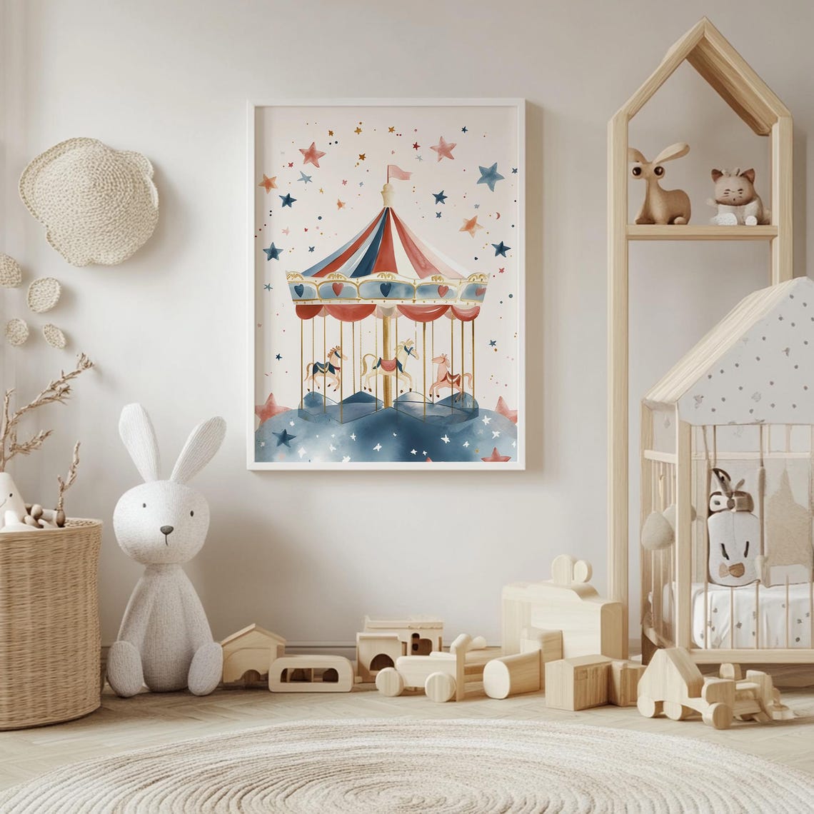 Vintage Carousel With Carousel Horses And Stars Nursery Wall Poster - Image 4