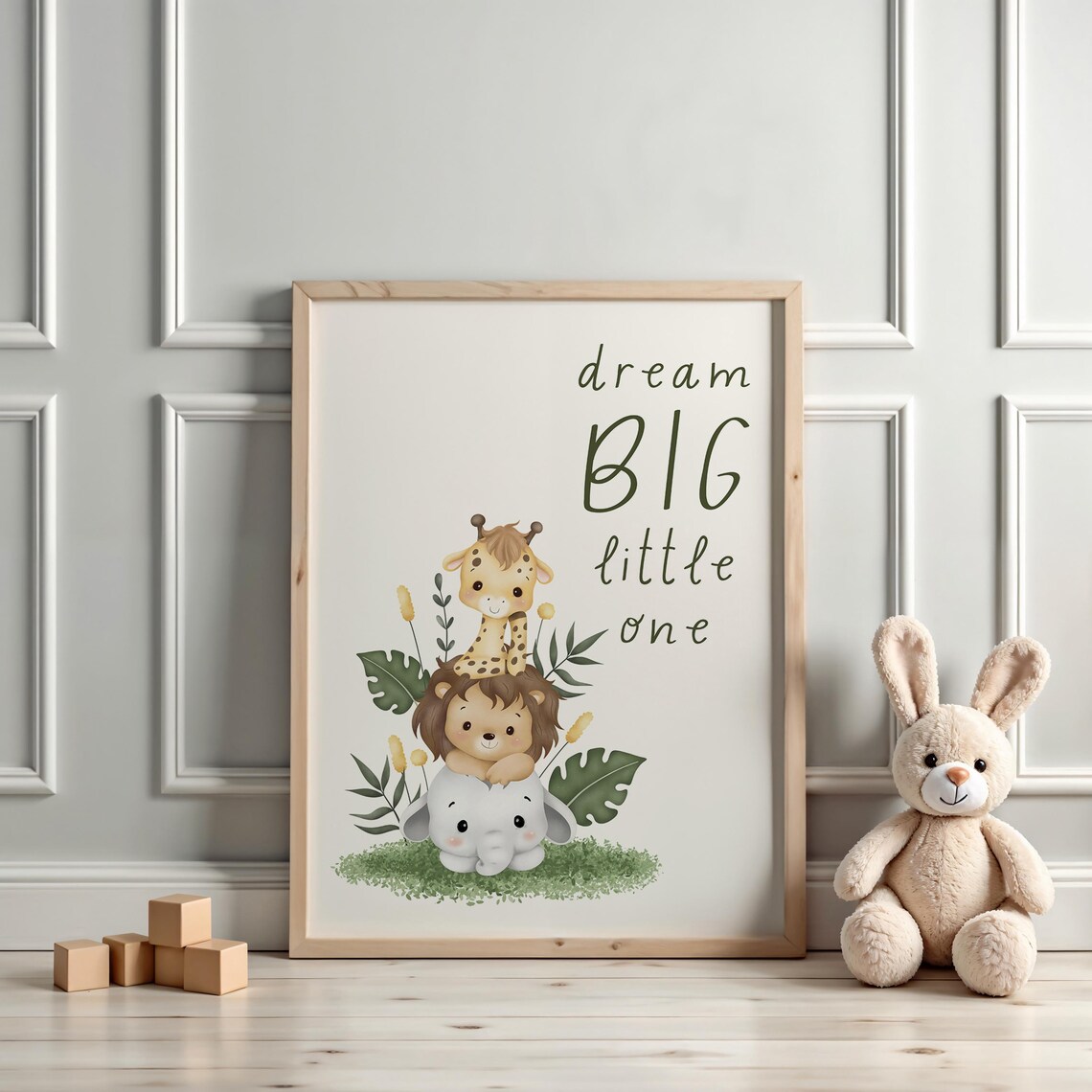 Dream Big Little One Safari Animals Giraffe Lion Elephant Nursery Wall Art - Image 3