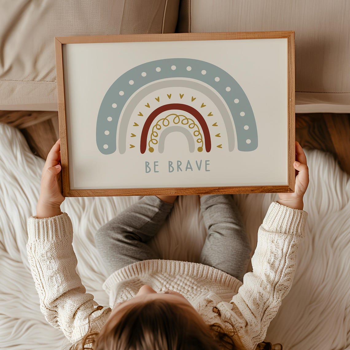 Be Brave Boho Rainbow Motivational Kids Room Wall Decor Poster - Image 3