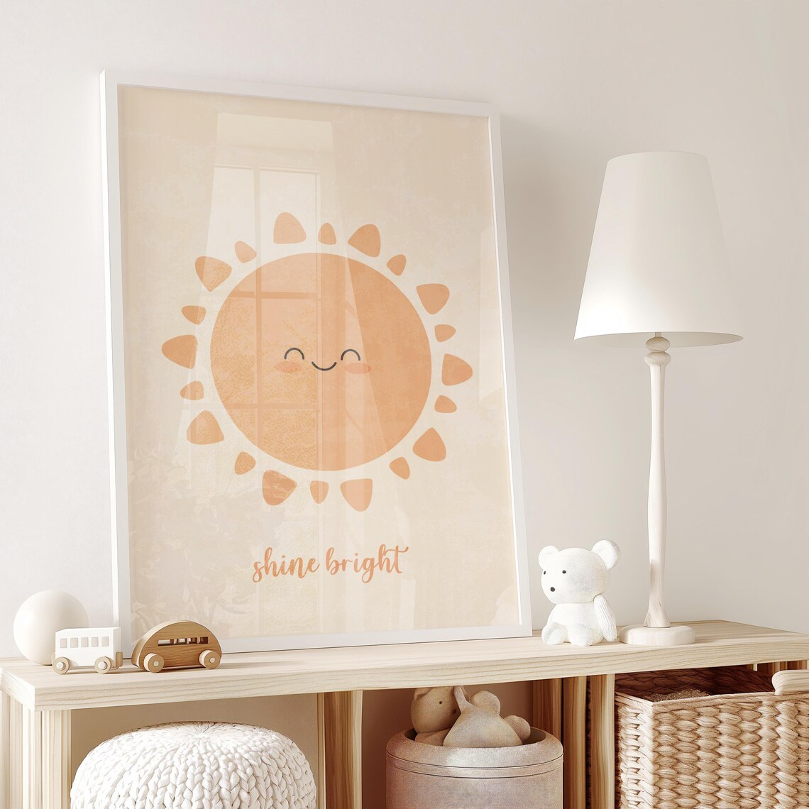Cheerful Smiling Sun with Hand-Lettered Shine Bright Quote Poster - Image 3