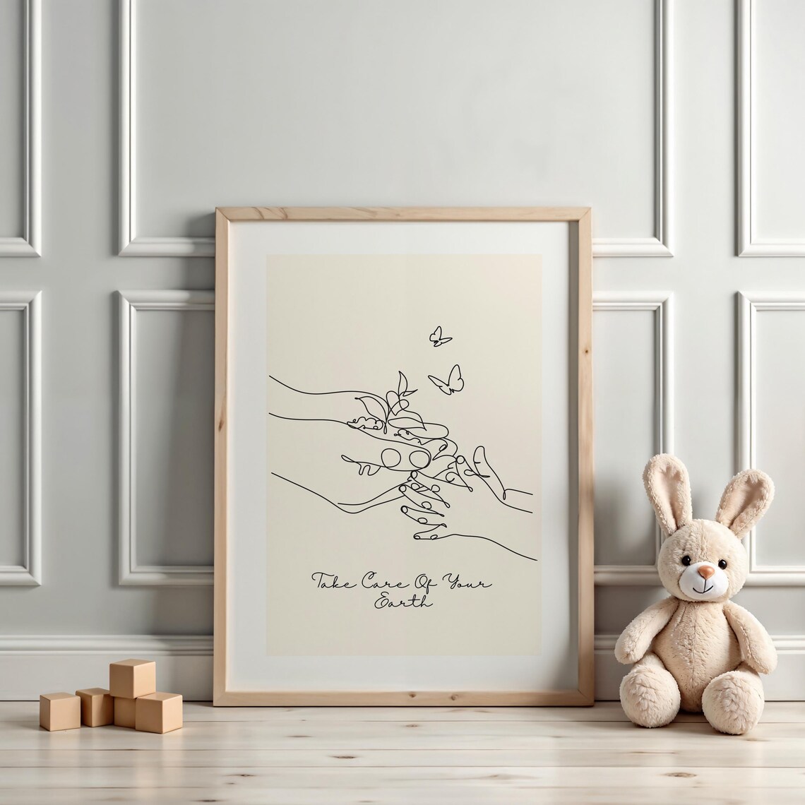 Take Care Of Your Earth Line Art Hands Minimalist Quote Poster - Image 3