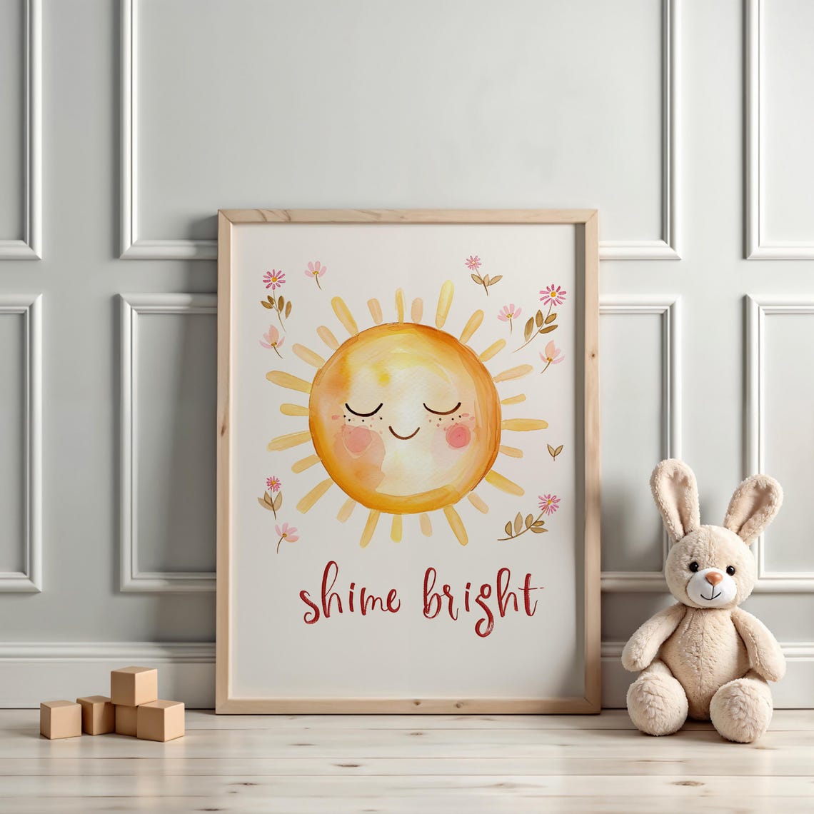 Shine Bright Smiling Sun Cheerful Watercolor Whimsical Kids Poster - Image 3
