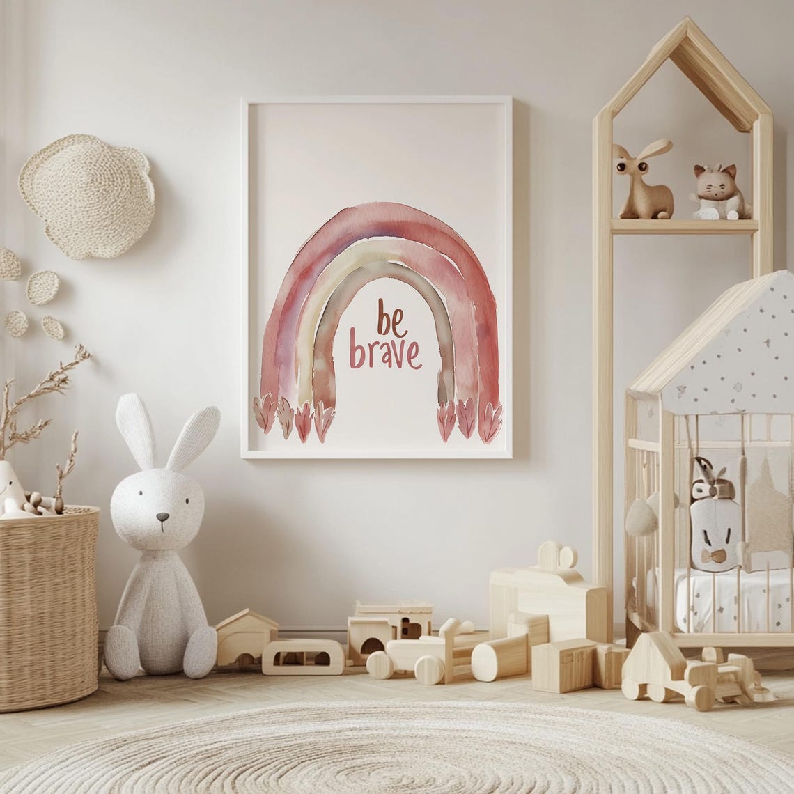 Be Brave Watercolor Rainbow Print Motivational Kids Room Art Boho Nursery Wall Decor - Image 4